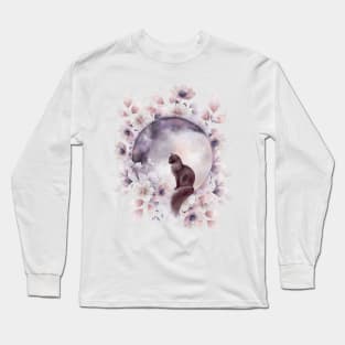 Moon Cat Purple Long Sleeve T-Shirt